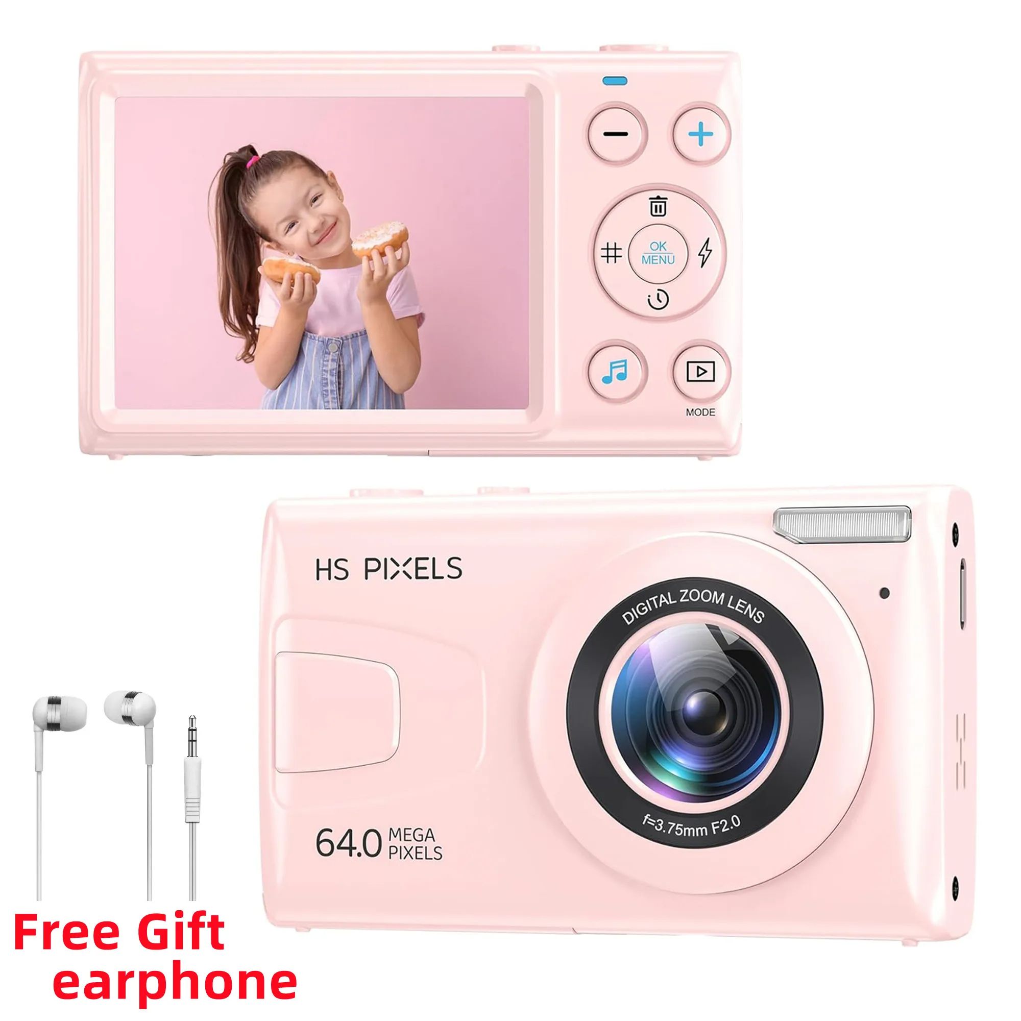 Digital Camera 4K Kids Camera for Photography 64MP MP3 Player Vlogging Camera Compact 2.8" IPS Screen Auto Focus 18X Zoom Camera