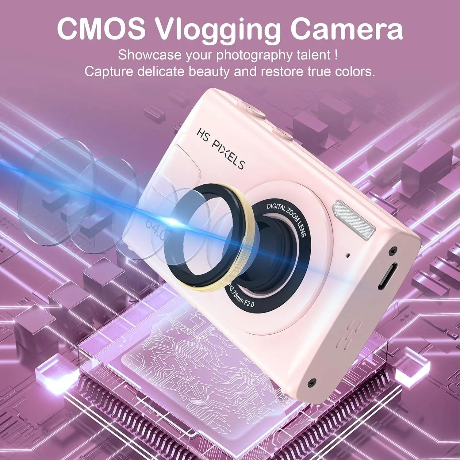 Digital Camera 4K Kids Camera for Photography 64MP MP3 Player Vlogging Camera Compact 2.8" IPS Screen Auto Focus 18X Zoom Camera