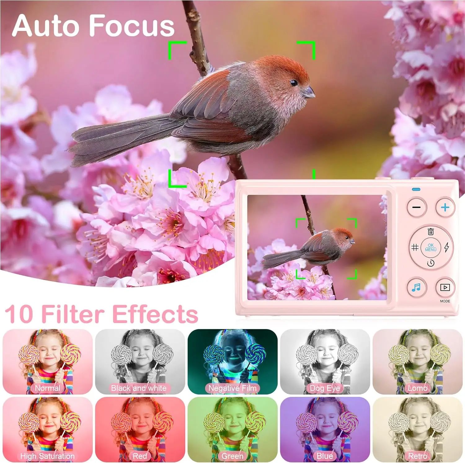 Digital Camera 4K Kids Camera for Photography 64MP MP3 Player Vlogging Camera Compact 2.8" IPS Screen Auto Focus 18X Zoom Camera