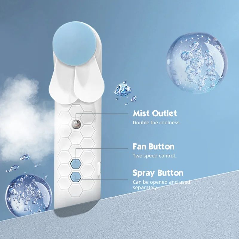 Portable handheld water spray handheld fan, USB 2-in-1 mini air cooler fan, and facial humidifier