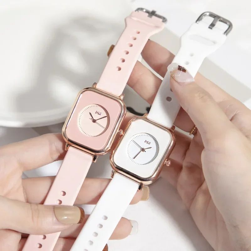 Watch for Women Casual Sports Pink Watches Silicone Strap Fashion Rectangle Quartz Wristwatches Ladies Girls