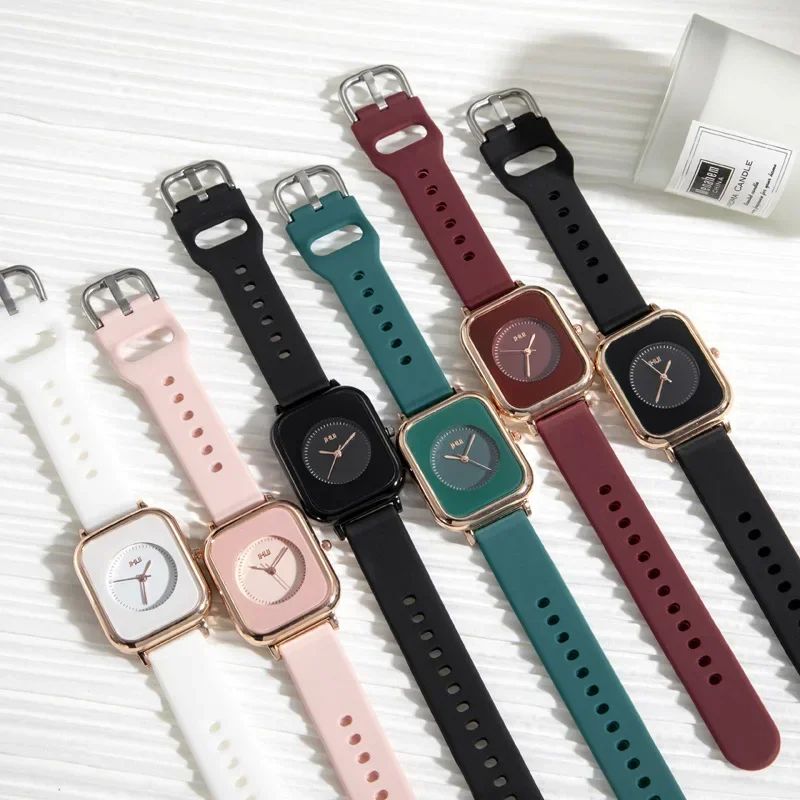 Watch for Women Casual Sports Pink Watches Silicone Strap Fashion Rectangle Quartz Wristwatches Ladies Girls