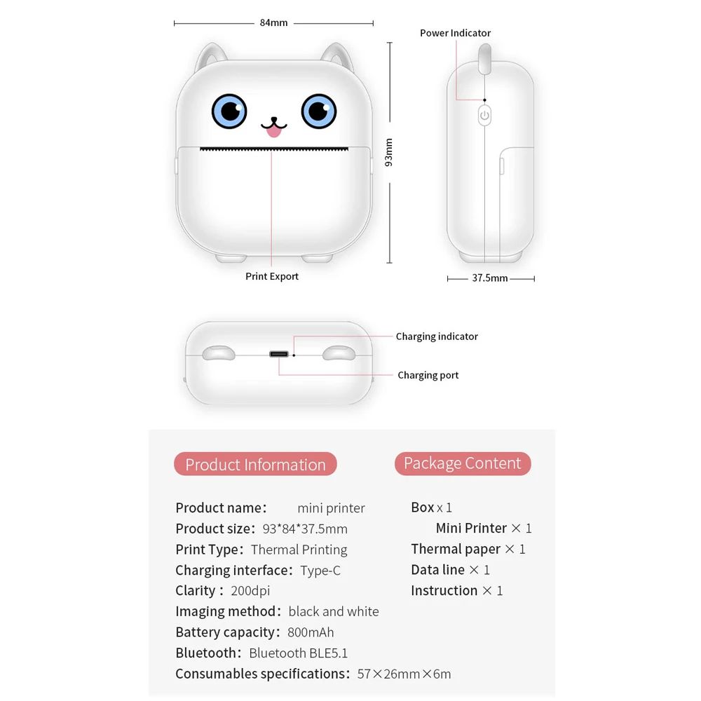 Portable Mini Pocket Printer Note Photo Label Memo Printing Bluetooth Wireless Inkless Thermal Printer 200dpi Impresora Portáti