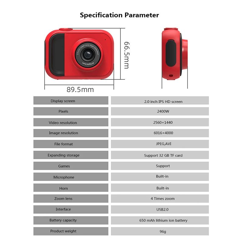 Children Digital Camera Full HD 1080P Portable Digital Video Camera 4x Zoom 2.0 Inch IPS HD Screen Water Proof Kids Camera