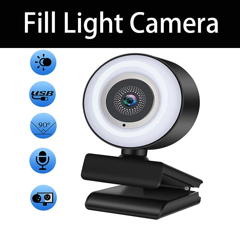 Webcam 1080P Mini Camera Full HD Webcam With Ring Fill Light Microphone USB Live Broadcast For Youtube PC Laptop Video Shooting