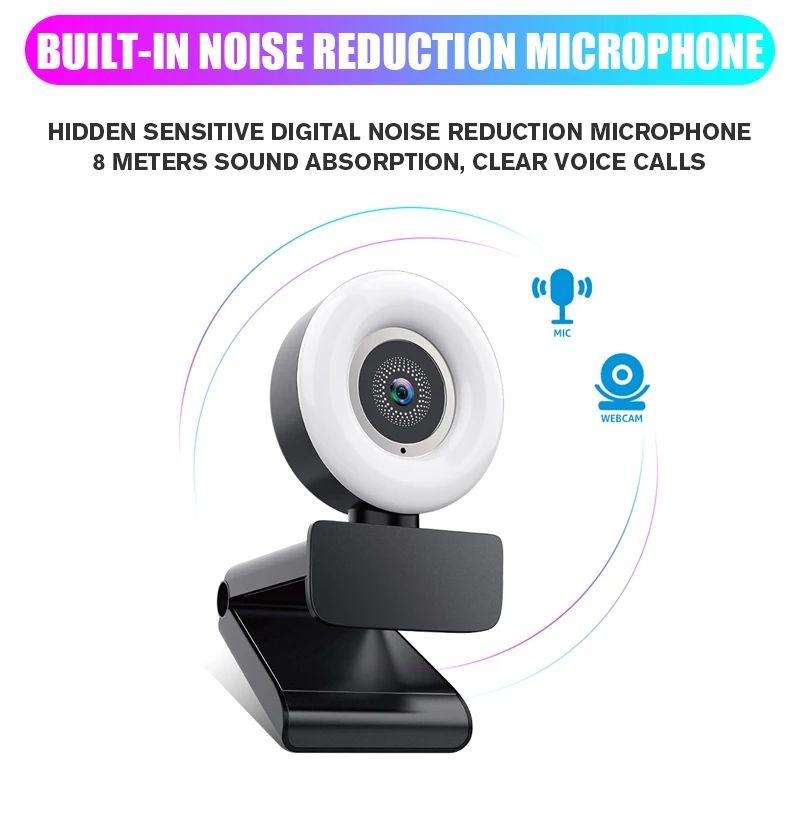 Webcam 1080P Mini Camera Full HD Webcam With Ring Fill Light Microphone USB Live Broadcast For Youtube PC Laptop Video Shooting