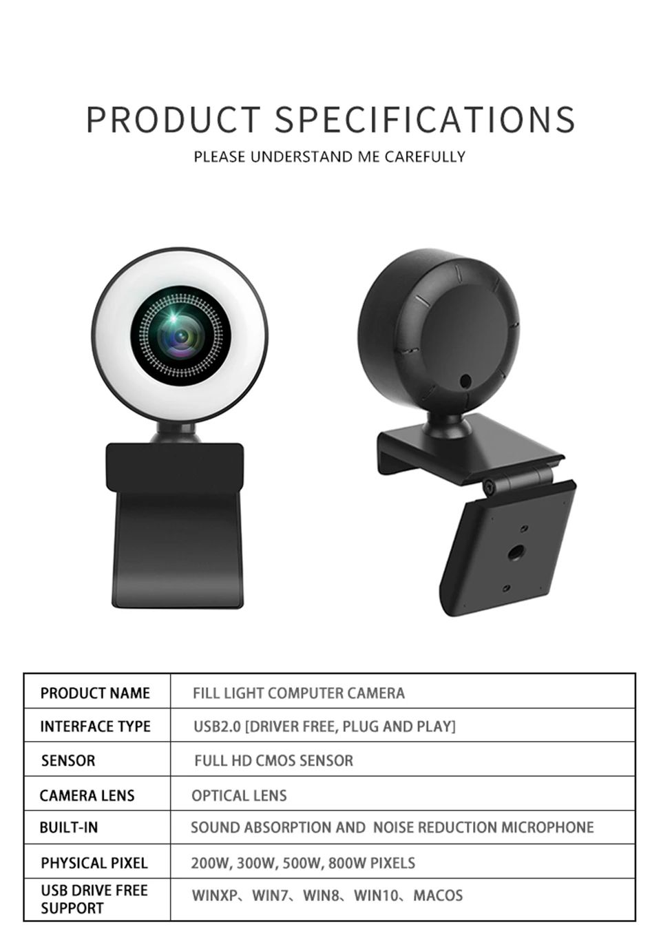 Webcam 1080P Mini Camera Full HD Webcam With Ring Fill Light Microphone USB Live Broadcast For Youtube PC Laptop Video Shooting