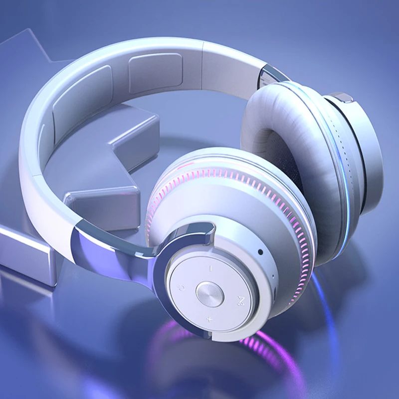 Bluetooth Headphones Head-mounted Noise Reduction Wireless Headset for Phones PC Gaming Headsets Heavy Bass Colorful LED Lights