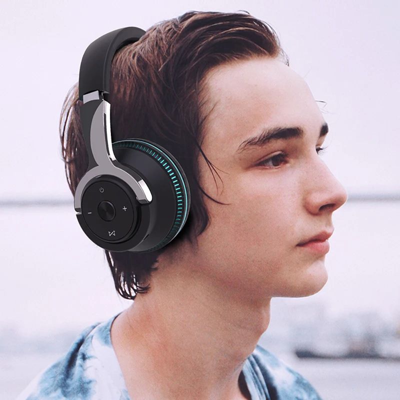 Bluetooth Headphones Head-mounted Noise Reduction Wireless Headset for Phones PC Gaming Headsets Heavy Bass Colorful LED Lights