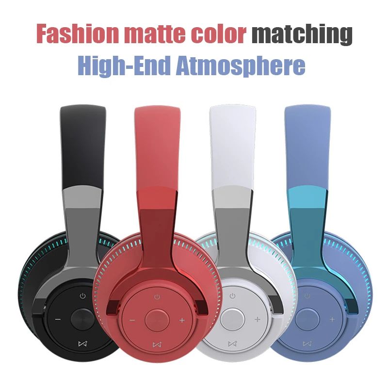 Bluetooth Headphones Head-mounted Noise Reduction Wireless Headset for Phones PC Gaming Headsets Heavy Bass Colorful LED Lights