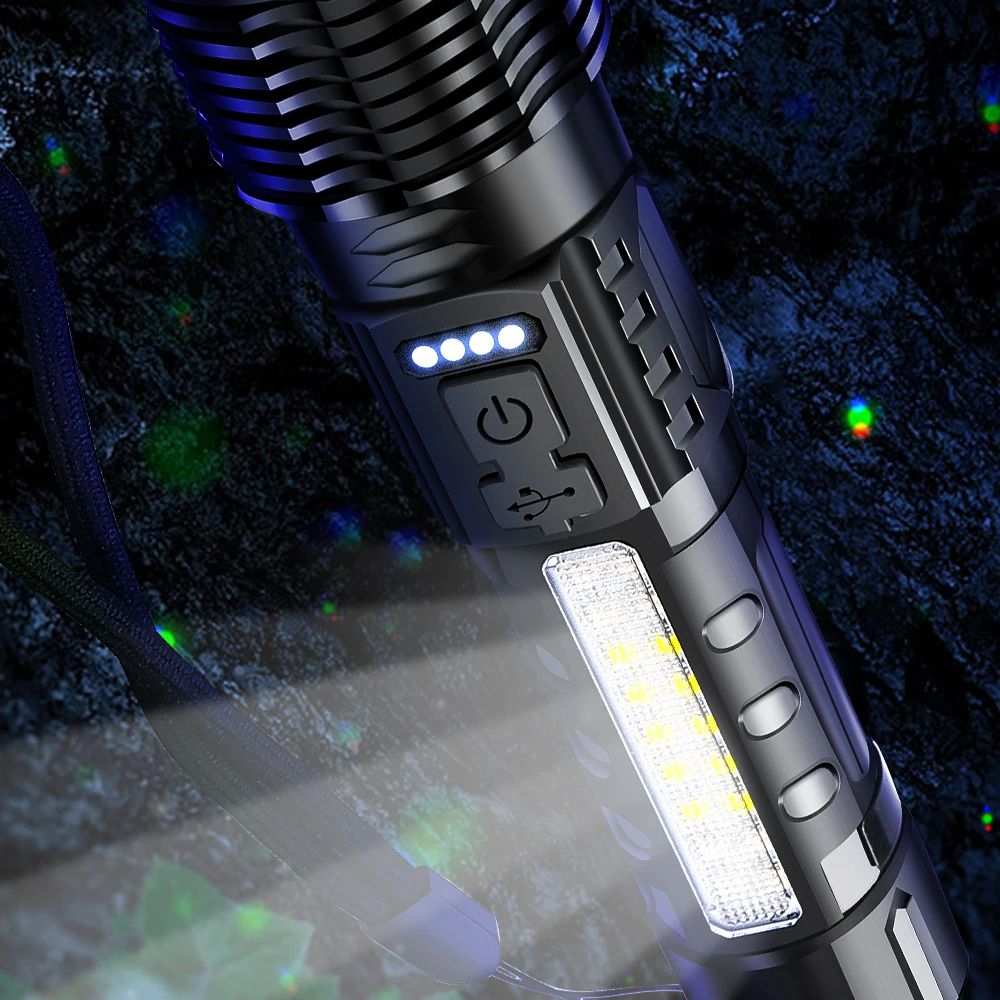 High Strong Power 24w Led Flashlights 50000000 Tactical Light Emergency Spotlights Telescopic Jetbeam1km 18650 Built-in Battery