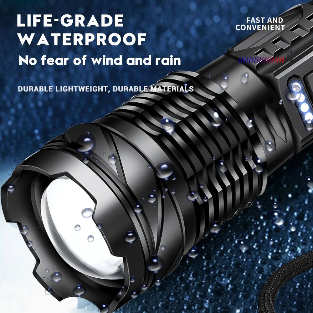 High Strong Power 24w Led Flashlights 50000000 Tactical Light Emergency Spotlights Telescopic Jetbeam1km 18650 Built-in Battery