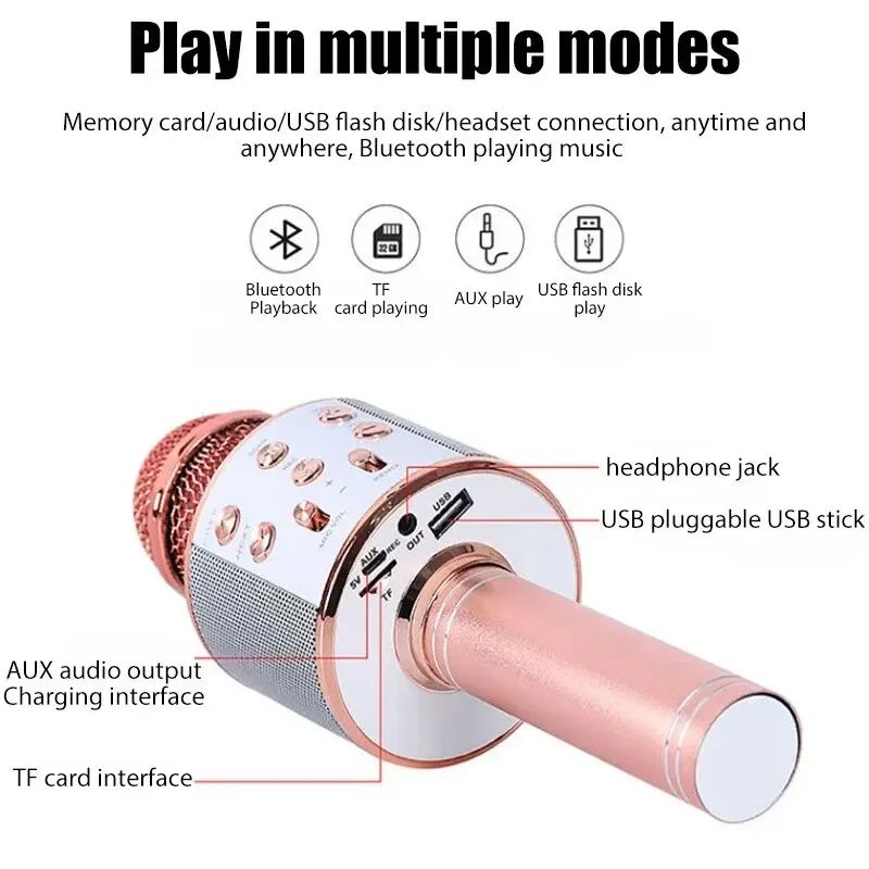 K11 Professional Handheld Wireless Karaoke Microphone USB Speaker Microphone for Kids Music Player Singing Recorder KTV