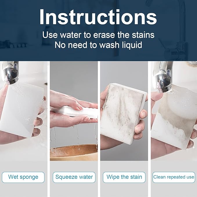 Extra Thick Magic Cleaning Pads - Eraser Sponge for All Surfaces - Kitchen-Bathroom-Furniture-Leather-Car-Steel - Just Add Water to Erase All Dirt - Melamine - Universal Cleaner
