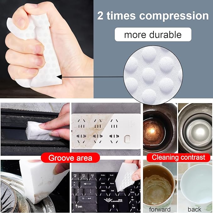 Extra Thick Magic Cleaning Pads - Eraser Sponge for All Surfaces - Kitchen-Bathroom-Furniture-Leather-Car-Steel - Just Add Water to Erase All Dirt - Melamine - Universal Cleaner
