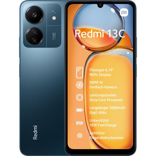 [Free Screen protector]  Xiaomi Redmi 13C 128GB ROM + 4GB RAM 4G Network Dual SIM 6.74inch 90Hz LCD Screen 50MP Camera 18W Tpye-C Charging 5000mAh Battery  with Fingerprint&Face Smart Phones