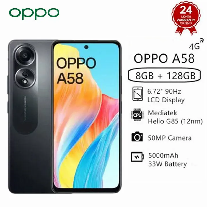 (Exclusive Deal)BRAND NEW OPPO A58 8GB RAM+128GB ROM 6.72" 90Hz FHD+ Display 50MP Camera Dual Stereo Speakers 33W 5000mAh Type-C Charge Android 13 Side Fingerprint Unlock Smart Phones