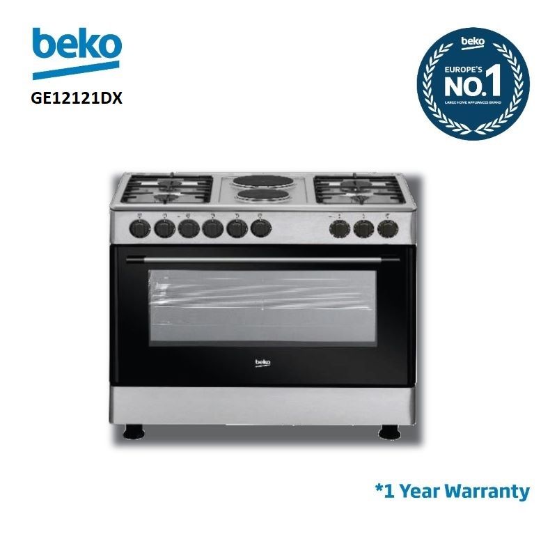 BEKO COOKER GE12121DX 4 gas + 2 hotplate hob STAINLESS STEEL WIDE OVEN GLASS TOP (1 YEAR WARRANTY)