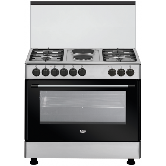 BEKO COOKER GE12121DX 4 gas + 2 hotplate hob STAINLESS STEEL WIDE OVEN GLASS TOP (1 YEAR WARRANTY)