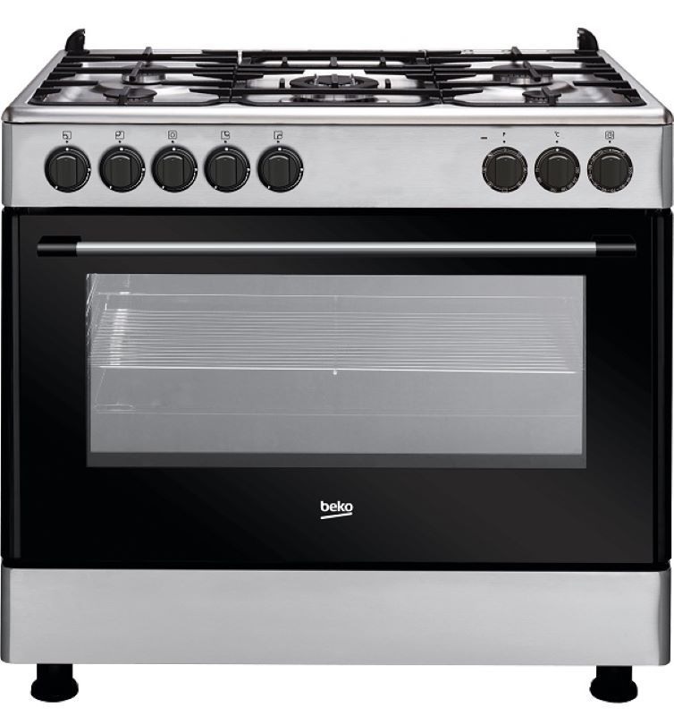 BEKO 4G+1 WOK FREE STANDING COOKER GE15120DX INOX FLAME FAILURE DEVICE CAST IRON PAN SUPPORT FAN ASSISTED OVEN WITH 7FUNCTION 90 X 90 X 60 (1 YEAR WARRANTY)
