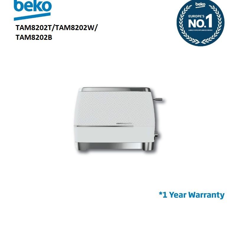 BEKO COSMOPOLIS TOASTER TAM8202T/TAM8202W/TAM8202B
 RETRO DESIGN , EXTRA WIDE SLOT 2-SLICE TOASTER , INCLUDES DEFROST, REHEAT & CANCEL FUNCTIONS 750-900W OUTPUT (1 YEAR WARRANTY)