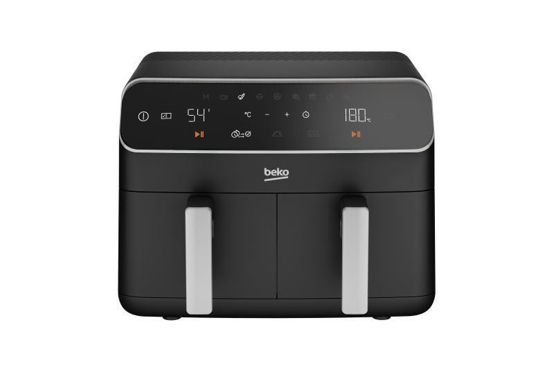 BEKO DOUBLE CHAMBER AIR FRYER FRL 5388B 8.5L 9 COOKING FUNCTIONS SMART FINISH LED SCREEN DISHWASHER SAFE ACCESSORIES DOUBLE LAYER COOKING RACK & SKEWER (1 YEAR