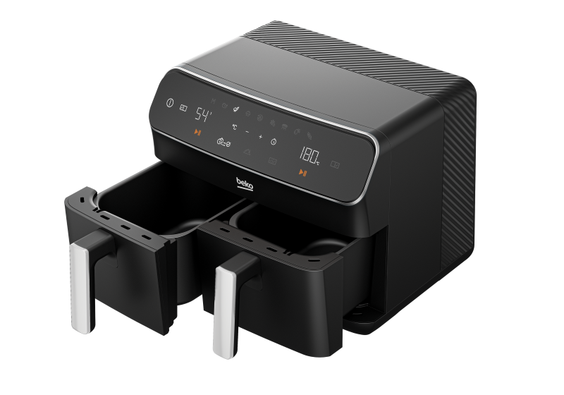 BEKO DOUBLE CHAMBER AIR FRYER FRL 5388B 8.5L 9 COOKING FUNCTIONS SMART FINISH LED SCREEN DISHWASHER SAFE ACCESSORIES DOUBLE LAYER COOKING RACK & SKEWER (1 YEAR