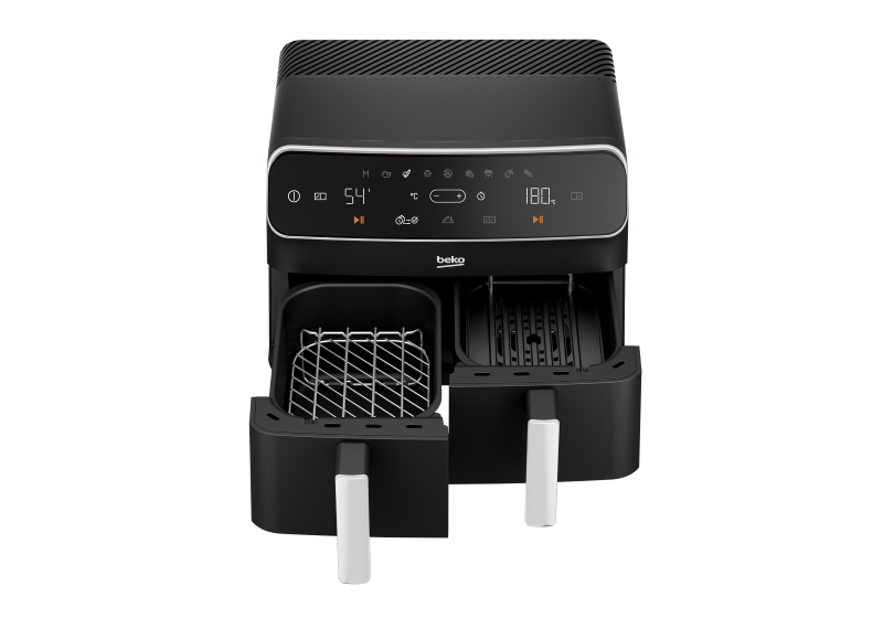 BEKO DOUBLE CHAMBER AIR FRYER FRL 5388B 8.5L 9 COOKING FUNCTIONS SMART FINISH LED SCREEN DISHWASHER SAFE ACCESSORIES DOUBLE LAYER COOKING RACK & SKEWER (1 YEAR