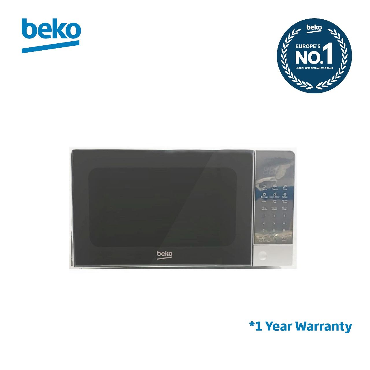 BEKO MICROWAVE BMO383 UK 20L SILVER 6 POWER LEVELS DIGITAL DISPLAY 700W MIRROR GLASS DOOR DIGITAL DISPLAY 1 YEAR WARRANTY