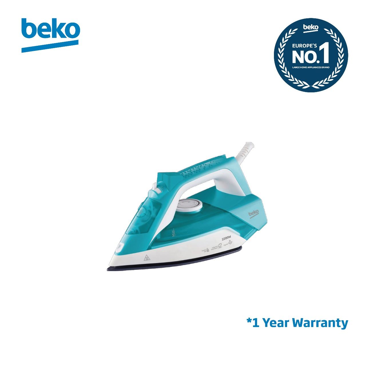 BEKO STEAM IRON SIM3122T 2200W TURQUOISE ANTI DRIP CERAMICA SELF CLEANING VERTICAL STEAM 1 YEAR WARRANTY