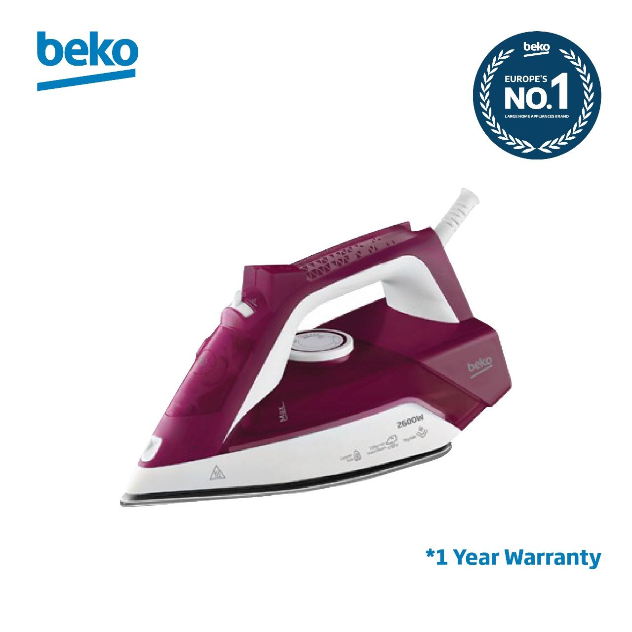 BEKO STEAM IRON 2600W PURPLE 1 YEAR WARRANTY