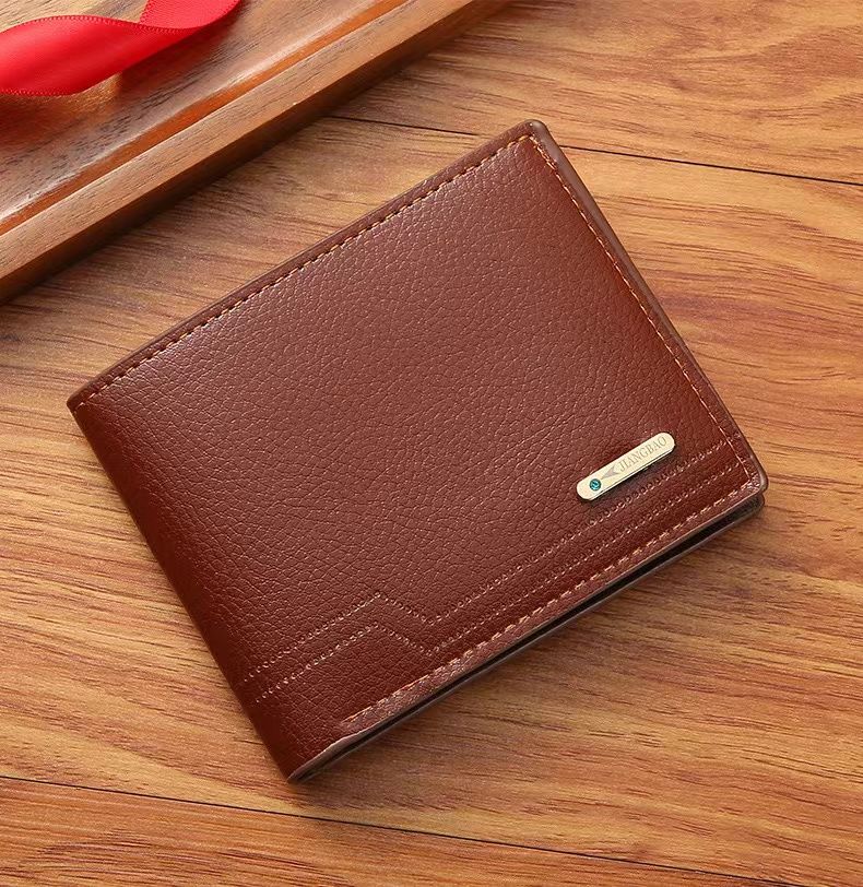 New men's leather wallet ladies short wallet fashion leisure litchi soft wallet multi-card large capacity small wallet.