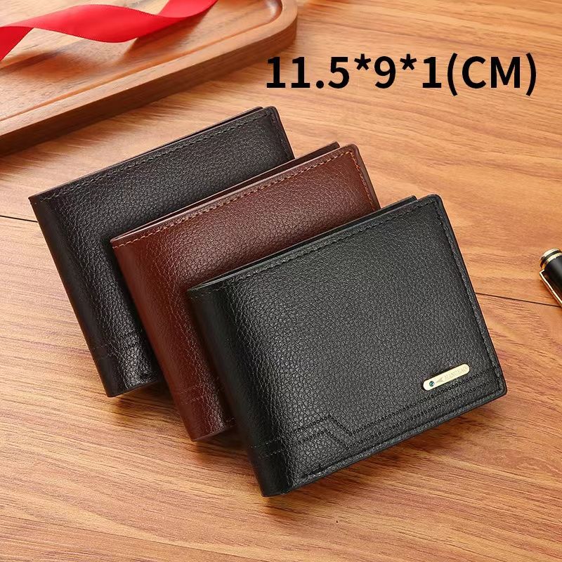 New men's leather wallet ladies short wallet fashion leisure litchi soft wallet multi-card large capacity small wallet.