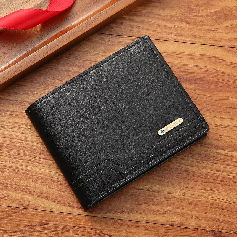 New men's leather wallet ladies short wallet fashion leisure litchi soft wallet multi-card large capacity small wallet.