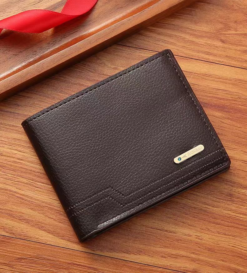 New men's leather wallet ladies short wallet fashion leisure litchi soft wallet multi-card large capacity small wallet.