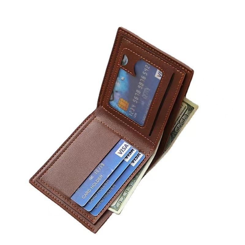 New men's leather wallet ladies short wallet fashion leisure litchi soft wallet multi-card large capacity small wallet.