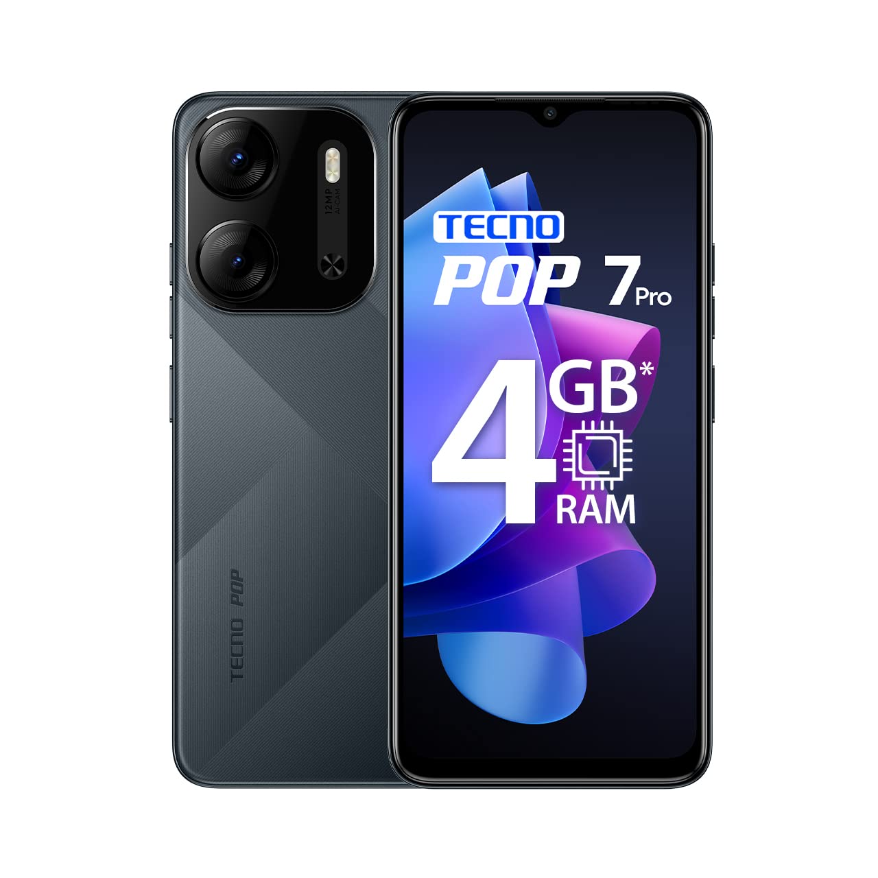 Tecno pop 7 64+2, POP 7 PRO 64GB ROM 4GB RAM 10W USB Type-C Charge DualSIM 4G LTE 6.56" HD 13MP AI DUAL Camera 5000mAh Battery Fingerprint OTG. Smartphone