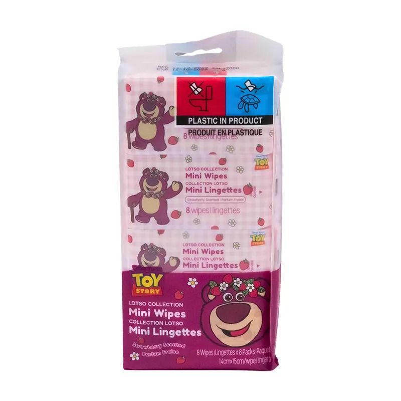 Miniso Lotso Collection Mini Wipes Strawberry Scented (8 Wipes×8 Packs)