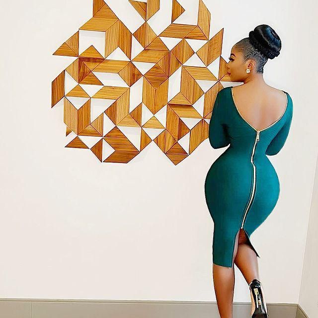 Green Classic fashionable and high quality Women's Solid Color Club Dresses with Zipper Back Bodycon Sex Midi Dress with Long Sleeves party, dinner, wedding, outdoor