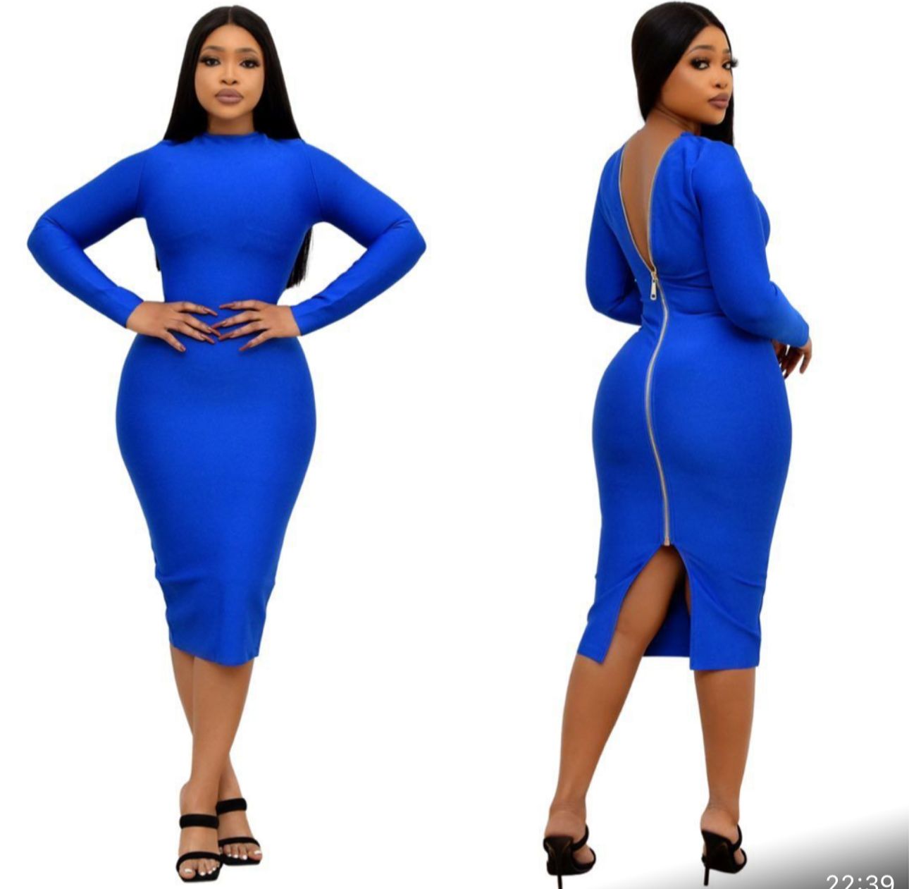 Blue Classic fashionable and high quality Women's Solid Color Club Dresses with Zipper Back Bodycon/bandage dress Sex Midi Dress with Long Sleeves party, dinner, wedding, outdoor