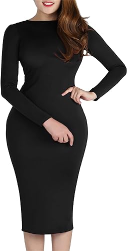 Black Classic fashionable and high quality Women's Solid Color Club Dresses with Zipper Back Bodycon/bandage dress Sex Midi Dress with Long Sleeves party, dinner, wedding, outdoor