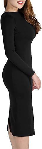 Black Classic fashionable and high quality Women's Solid Color Club Dresses with Zipper Back Bodycon/bandage dress Sex Midi Dress with Long Sleeves party, dinner, wedding, outdoor