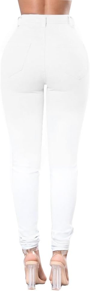 Classic white ripped slim fit denim Women' Work Casual Pants with Super Stretch Comfortable Skinny Legs for Work (sizes 27, 28, 30, 32, 34)