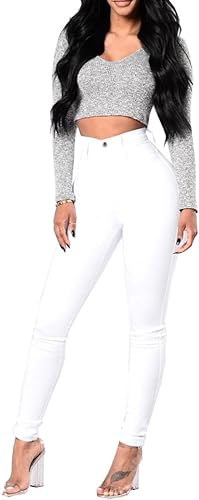 High quality Classic white slim fit denim Women' Work Casual Pants with Super Stretch Comfortable Skinny Legs for Work (sizes 27, 28, 30, 32, 34)