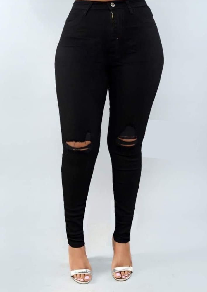 Classic black ripped skinny/slim denim trouser/ jeans Women' Work Casual Pants with Super Stretch Comfortable Skinny Legs for Work (sizes 27, 28, 30, 32, 34)