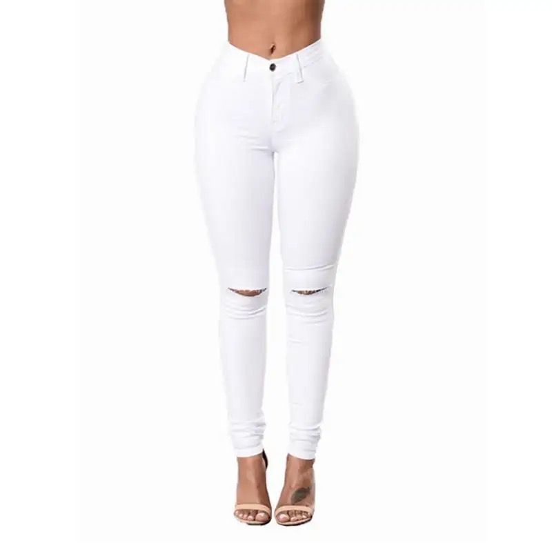 Classic white ripped skinny/slim denim trouser/ jeans Women' Work Casual Pants with Super Stretch Comfortable Skinny Legs for Work (sizes 27, 28, 30, 32, 34)