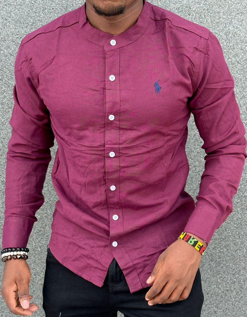 High quality and classic Men's Long Sleeve Mandarin/Chinese Collar Dress Shirts with a Solid Slim Fit Hipster Style