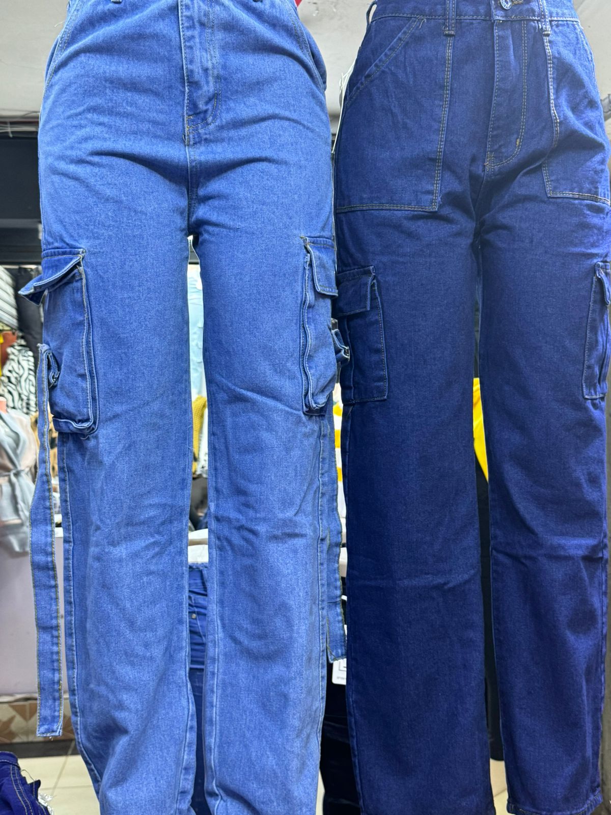 High quality denim Women's Wide Leg Casual Pants with Eight Pockets, High Waisted Cargo Pants, Combat Military Trousers (sizes 27, 28, 30, 32, 34)