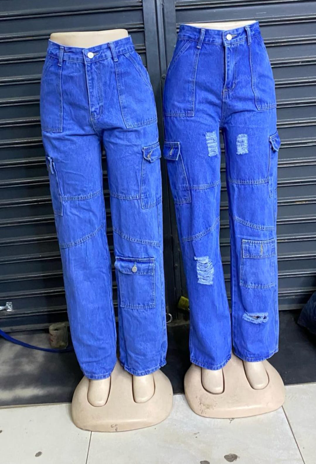 blue High quality denim Women's Wide Leg Casual Pants with Eight Pockets, High Waisted Cargo Pants, Combat Military Trousers (sizes 27, 28, 30, 32, 34)