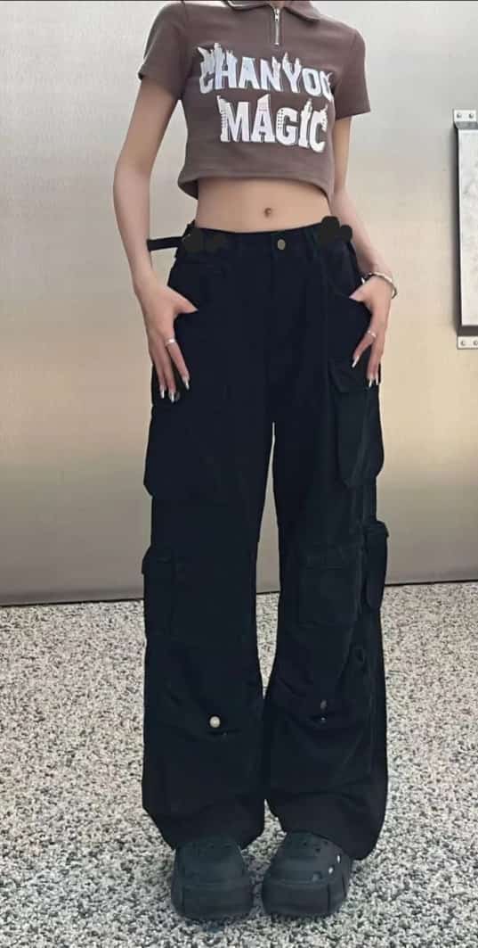 High quality denim Women's Wide Leg Casual Pants with Eight Pockets, High Waisted Cargo Pants, Combat Military Trousers (sizes 27, 28, 30, 32, 34)